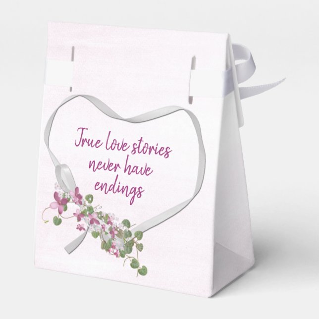 Vitt bandhjärta med Rosa Blommor Favoritbox Presentaskar (Baksidan Sidan)