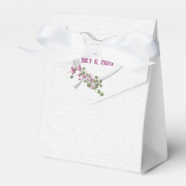 Vitt bandhjärta med Rosa Blommor Favoritbox Presentaskar