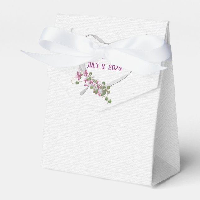 Vitt bandhjärta med Rosa Blommor Favoritbox Presentaskar (Framsidan Sidan)