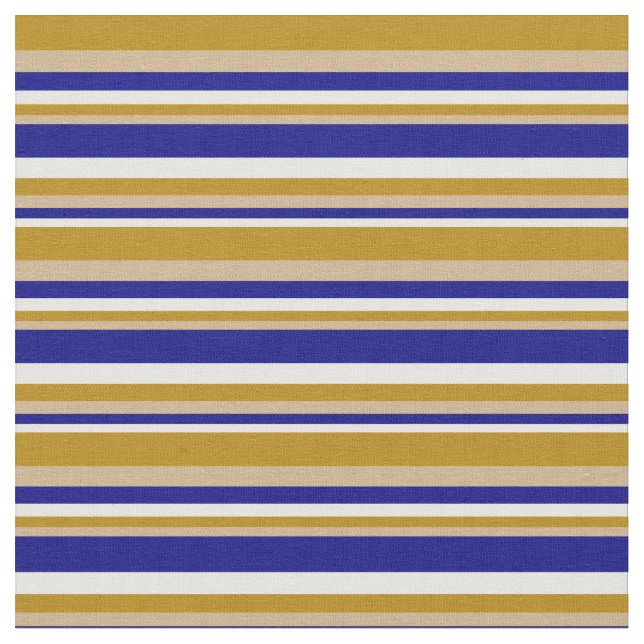 Vitt, blått, Tan & Mörk Goldenrod Linjer Tyg (Närbild)