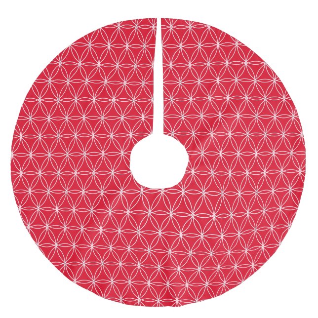 Vitt blomlivsmönster på rött julgransmatta borstad polyester (Framsidan)