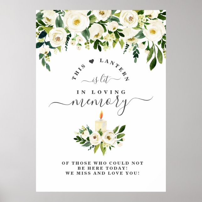 Vitt blomljus minnestavla för älskad minne poster (Framsidan)