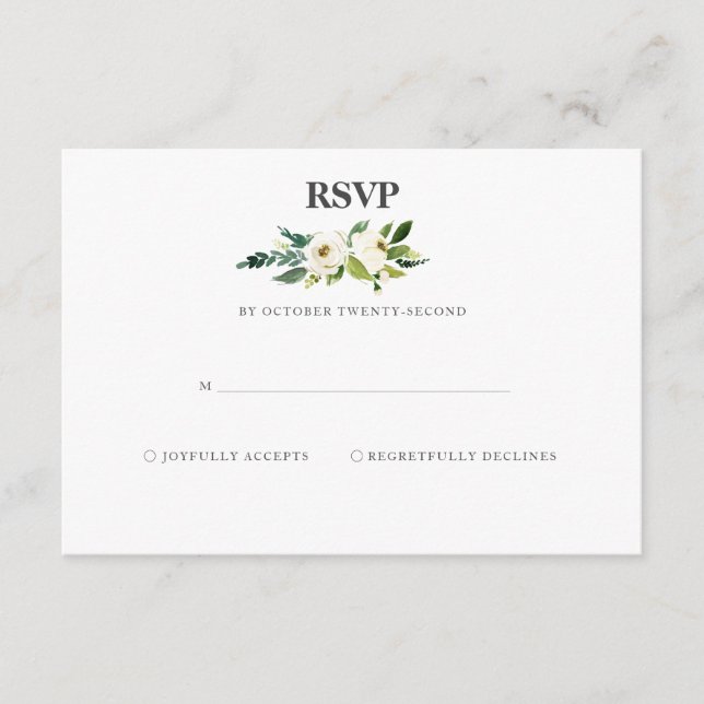 Vitt Blommande RSVP-kort Tilläggskort (Framsida)