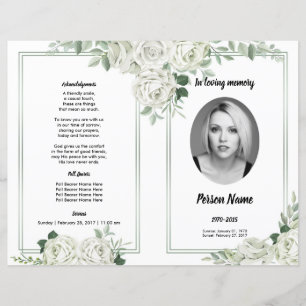Vitt blommigt begravningsprogrammall