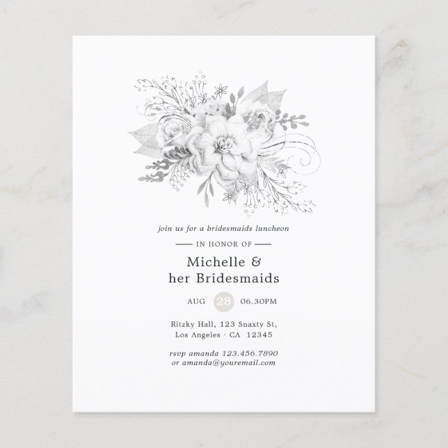 Vitt blommigt brudtärna lunchinbjudan flygblad (Framsidan)