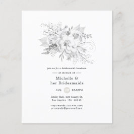 Vitt blommigt brudtärna lunchinbjudan flygblad