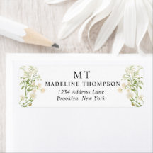 Vitt blommigt vildblommor klassiskt monogram adres