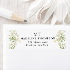 Vitt blommigt vildblommor klassiskt monogram adres returadress etikett
