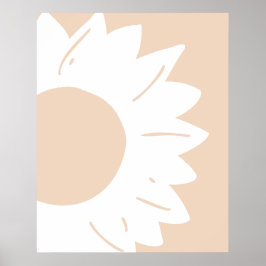 Vitt blommönster på beige abstrakt väggkonst