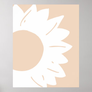 Vitt blommönster på beige abstrakt väggkonst
