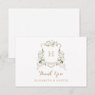 Vitt Blomster Hydrangea Crest Bröllopsmonogram Tack Kort
