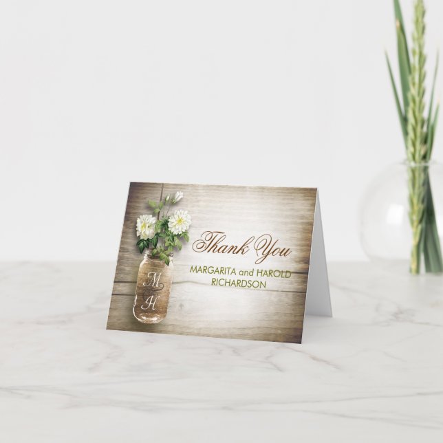 Vitt blomster mason kruka bröllop tack-kort tack kort (Framsida)