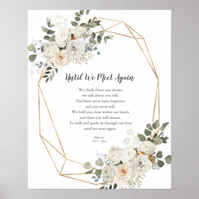 Vitt blomsterarrangemang Tills vi möts igen Minnes Poster (Framsidan)