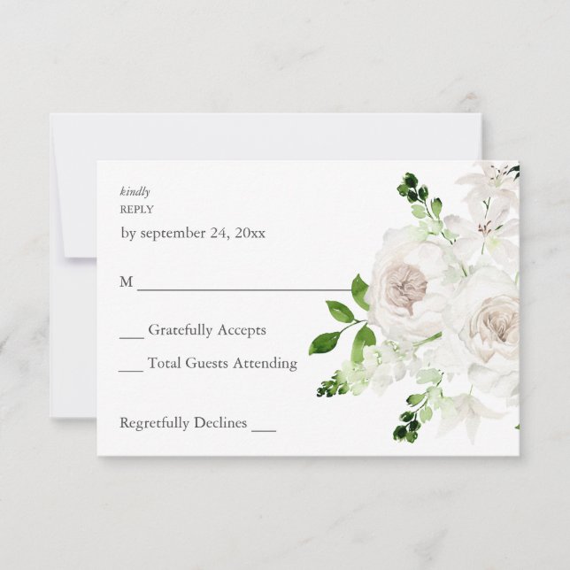 Vitt blomsterarrangemang utan måltidsval RSVP OSA Kort (Framsida)