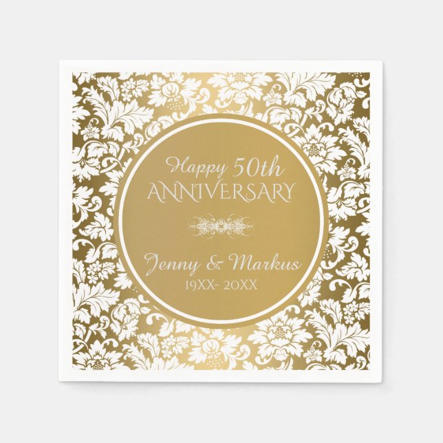 Vitt blomsterdamastmönster pappersservett (Framsidan)