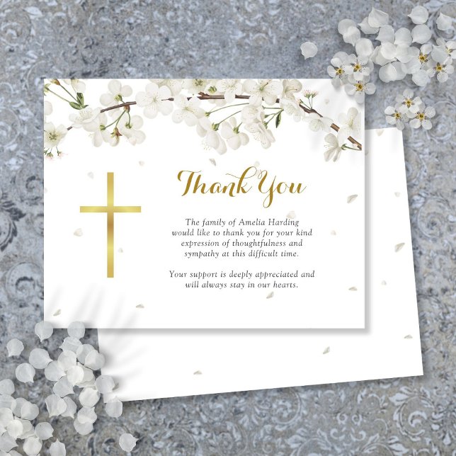 Vitt blomsterkrans begravning kristen tack kort (White Blossom Funeral Christian Thank You Card)