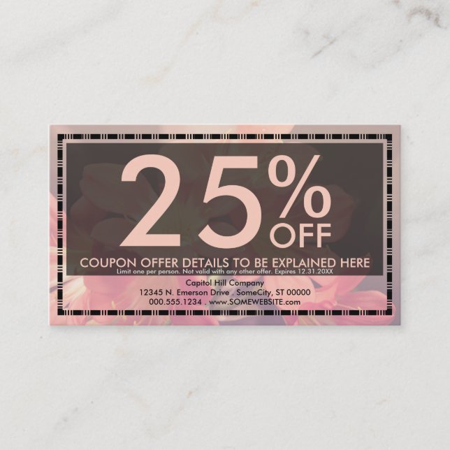 Vitt blomsterkupongkort rabattkort (Framsida)