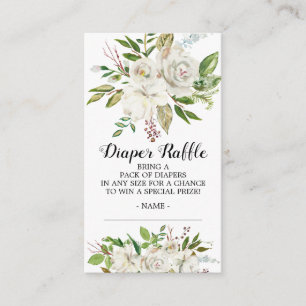 Vitt blomstertema för baby shower blöjtombola lott tilläggskort