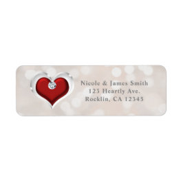 Vitt Bokeh Rött Valentine Glam Hjärta Inbjudan Returadress Etikett