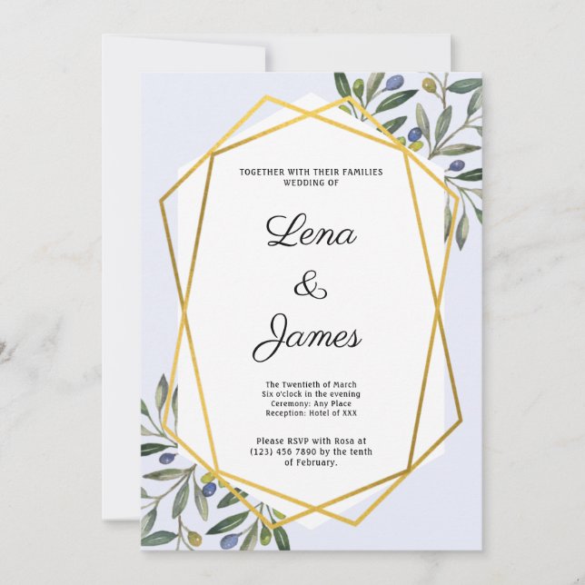 Vitt botaniskt bröllopskort inbjudningar (Framsida)