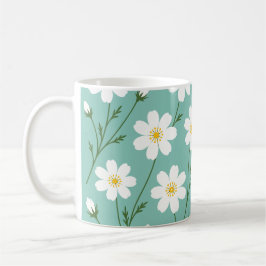 Vitt botaniskt mönster med vilda blommor kaffemugg