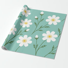 Vitt botaniskt vildblommuster presentpapper