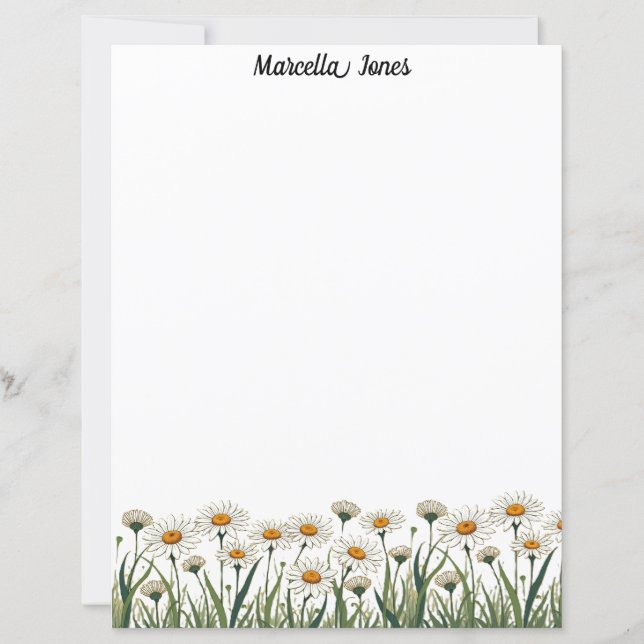 Vitt brevpapper med prydnadsängsblommeäng (Framsida)
