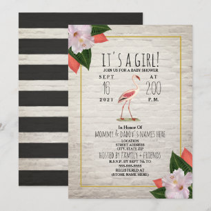 Vitt Brick Flamingo Tropical Boho Baby Shower Inbjudningar