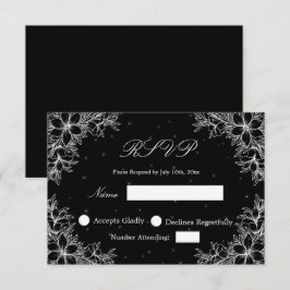 Vitt bröllops-RSVP med utsmyckad blomgrafik OSA Kort
