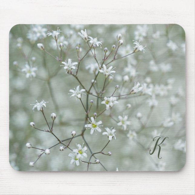 Vitt Brudbröllop Blommig Foto Med Monogram Musmatta (Framsidan)