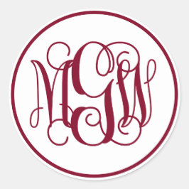 Vitt Burgund Vine Script Monogram, DIY BG Runt Klistermärke