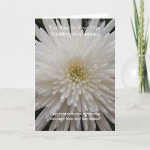 Vitt Chrysanthemum 13:e Bröllop-årskort Kort