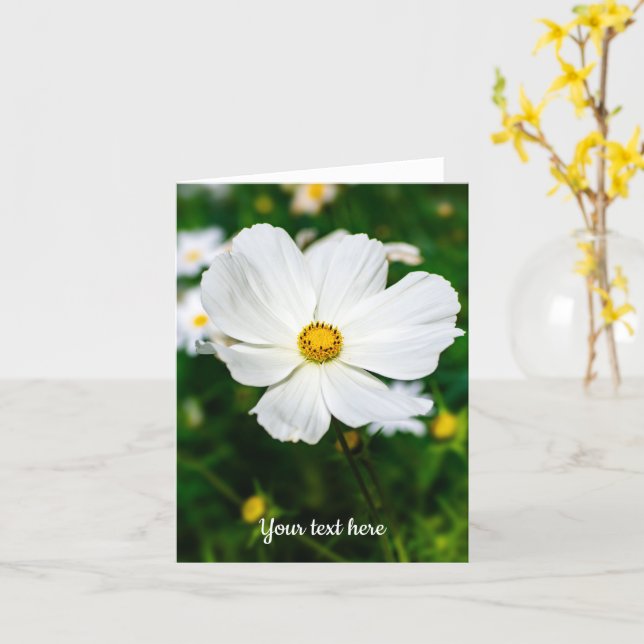 Vitt Cosmos Julkort Kort (Gul blomma)