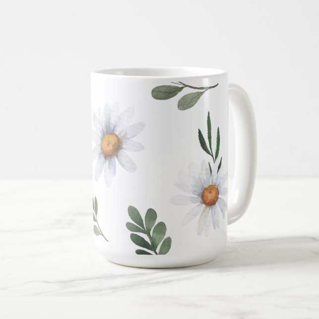 Vitt daisy kaffe kopp, vita daisy kaffemugg (Framsida höger)