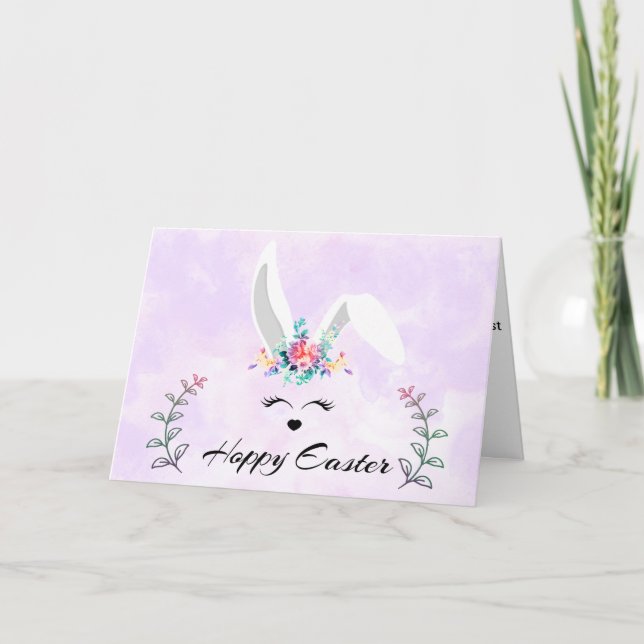 Vitt diskettenärjat Bunny Hoppy Påsk-mappat kort (Framsida)