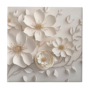 Vitt Dogwood Flower Ceramic Tile Kakelplatta