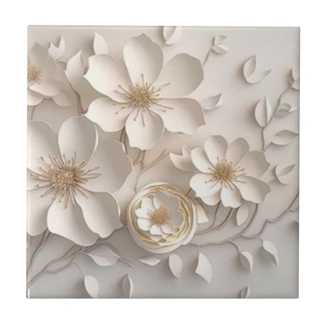 Vitt Dogwood Flower Ceramic Tile Kakelplatta (Framsidan)