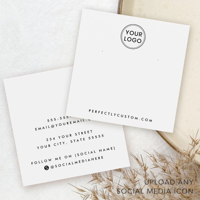 Vitt eller anpassningsbar färg logotyp-visning fyrkantigt visitkort (White or custom color logo earring display card)