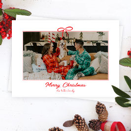 Vitt Festive Red Bow-Helgdag - fotfoto Julkort