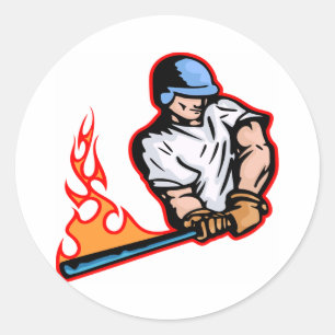 Vitt flammande baseballbatter runt klistermärke
