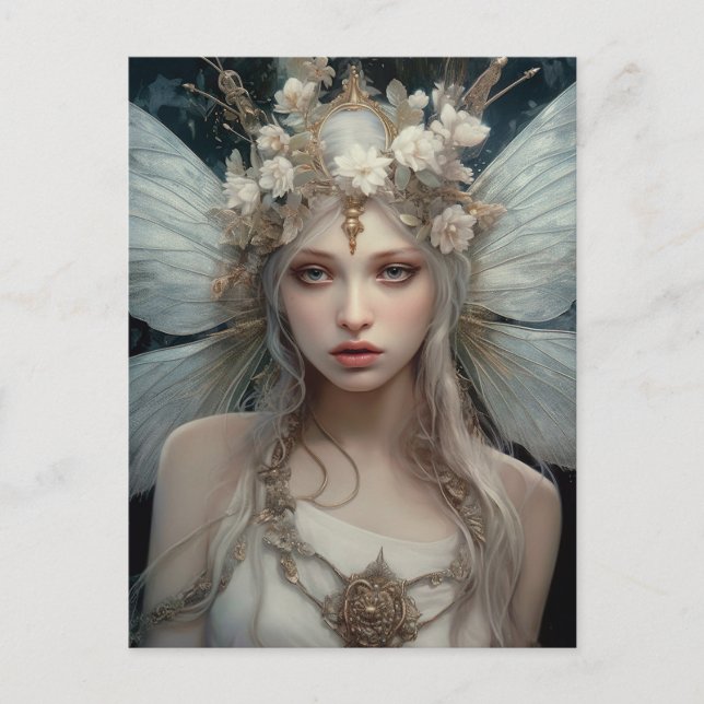 Vitt Flower Fairy Fantasy Art-vykort Vykort (Framsida)