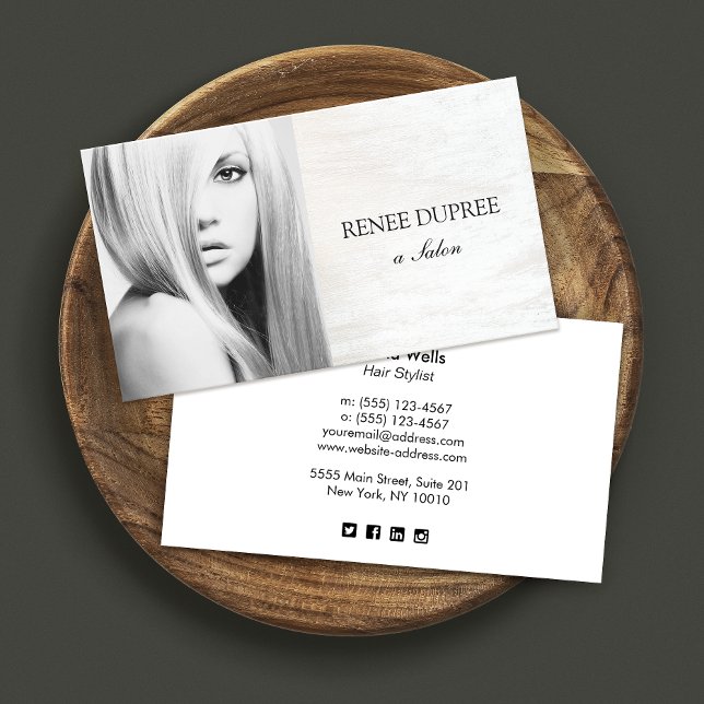 Vitt fotokort för träsalon visitkort (Skapare uppladdad)