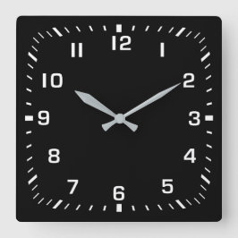 Vitt fyrkantsnummer Faceplate på svart Fyrkantig Klocka