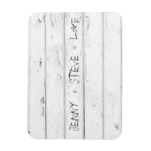 Vitt gammalt trä med Engraved Namn Magnet