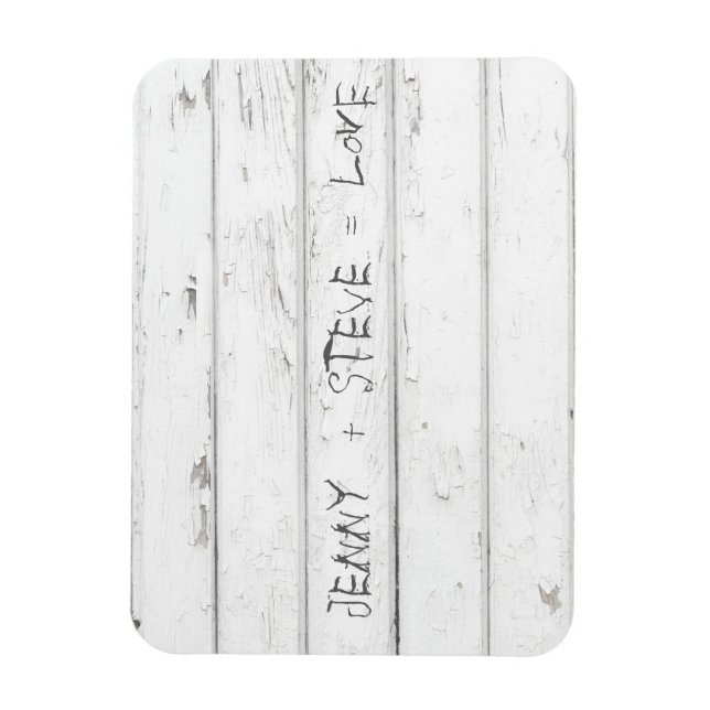 Vitt gammalt trä med Engraved Namn Magnet (Vertikal)