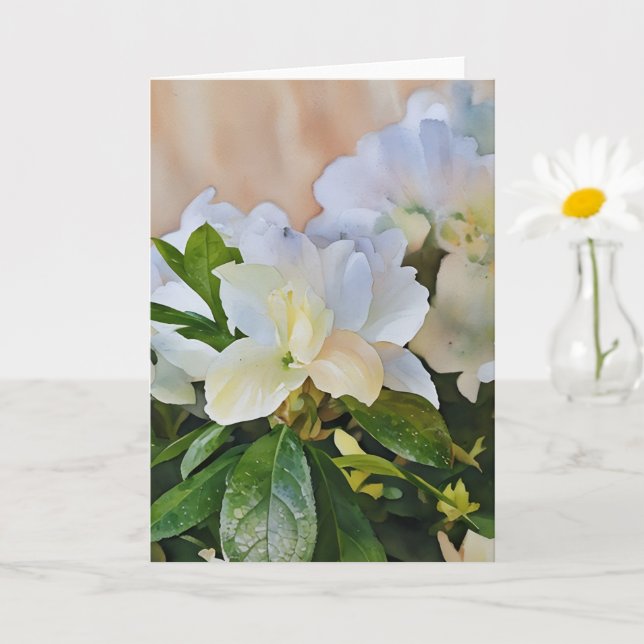 Vitt Gardenia Flowers Art Note Card Kort (Liten växt)
