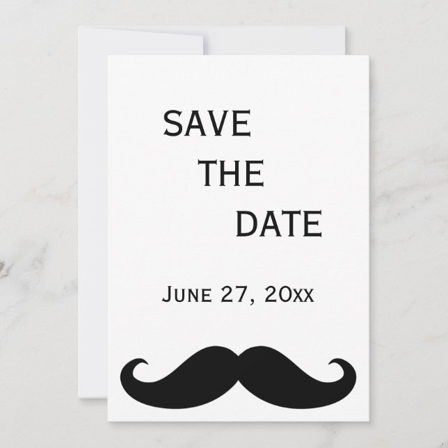 Vitt gaybröllop Save The Date-kort med mustasch Spara Datumet (Framsida)