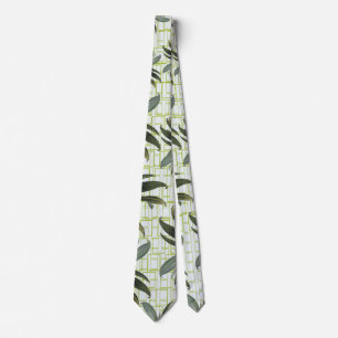 Vitt geometriskt botaniskt däck slips