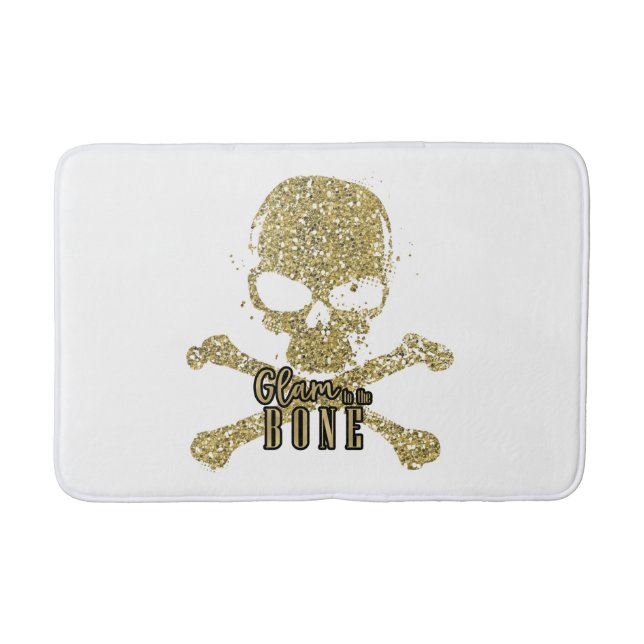 Vitt glam till Bone Guld Glitter Skull Badrumsmatta (Framsidan)
