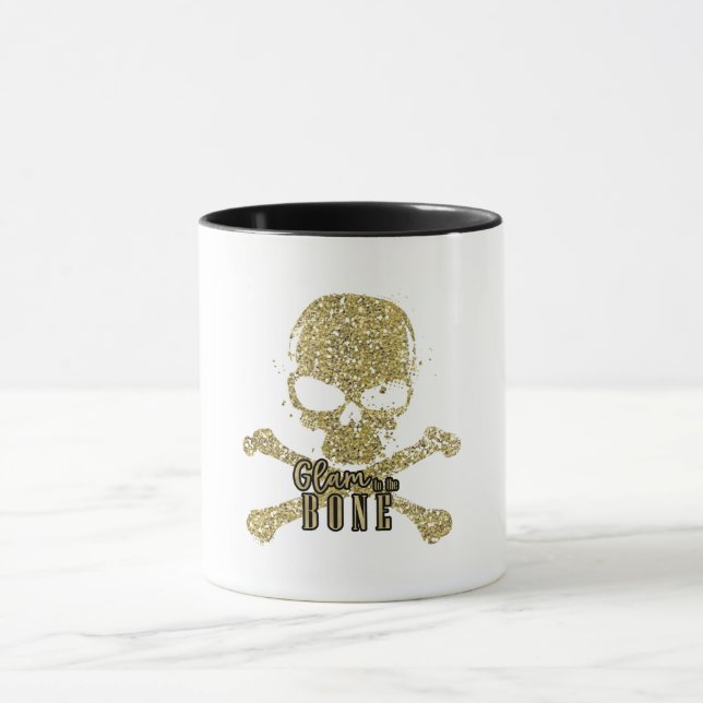 Vitt glam till Bone Guld Glitter Skull Mugg (Center)